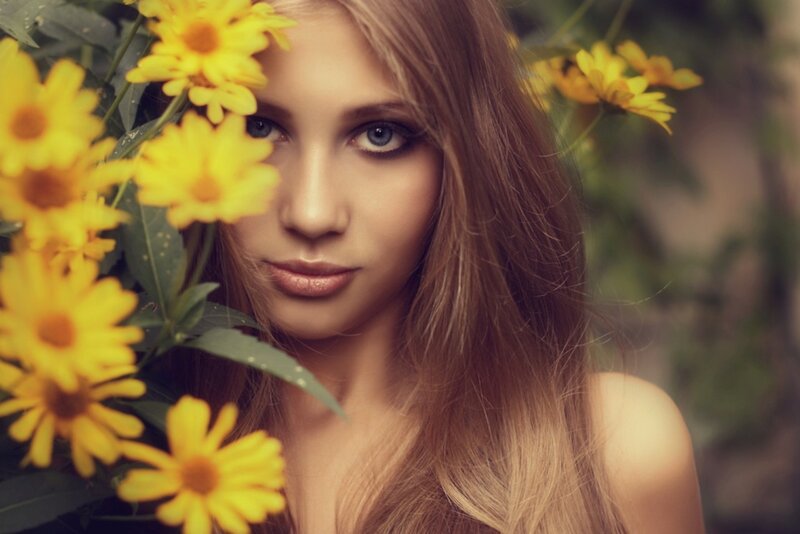 woman with yellow flowers