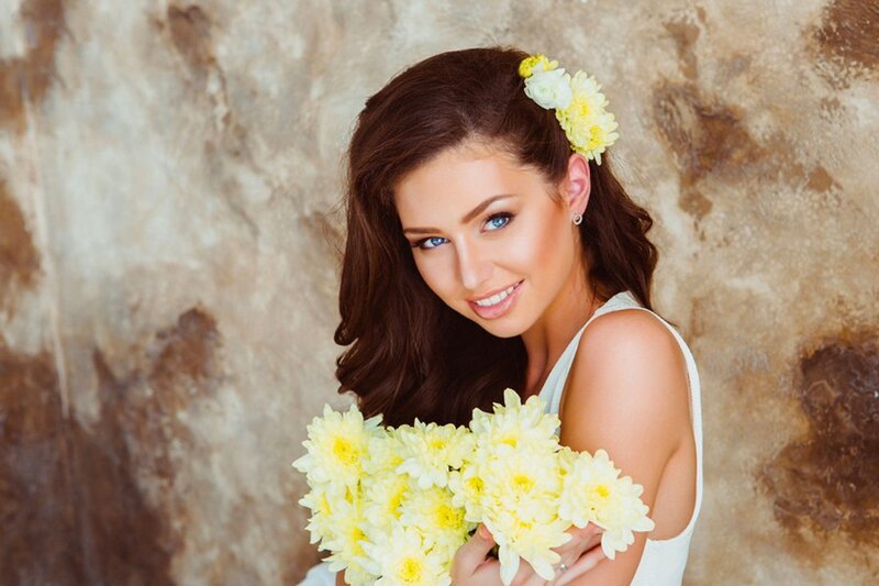 Woman with Yellow Flowers — Calm, Photograph