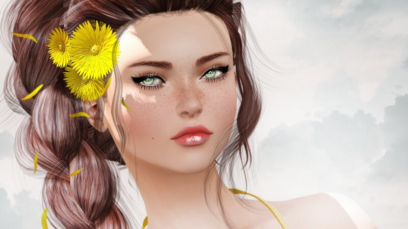 Woman with Yellow Flowers — Serene, Afternoon, Digital Art