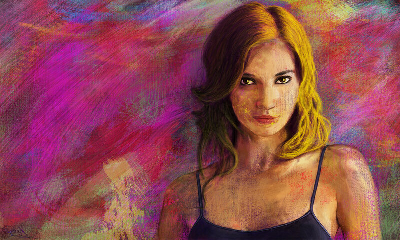 Woman with Yellow Hair — Purple, Dramatic, Digital Art