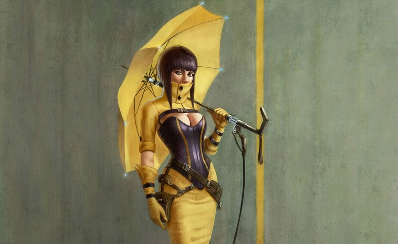 Woman with yellow umbrella