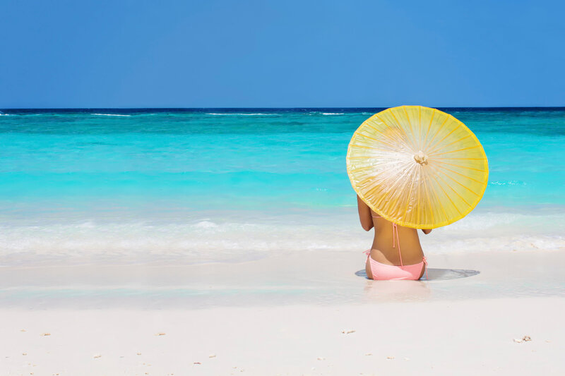 Woman with Yellow Umbrella — Blue