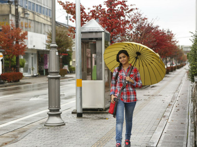 Woman with Yellow Umbrella — Calm