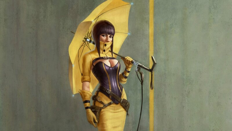 Woman with Yellow Umbrella — Dramatic, Digital Art