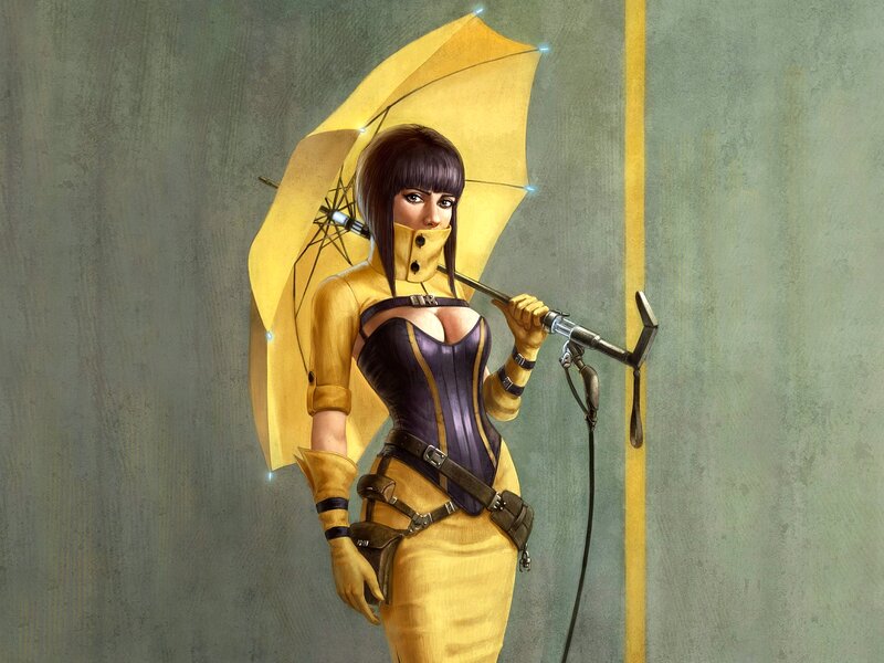 Woman with Yellow Umbrella — Dramatic