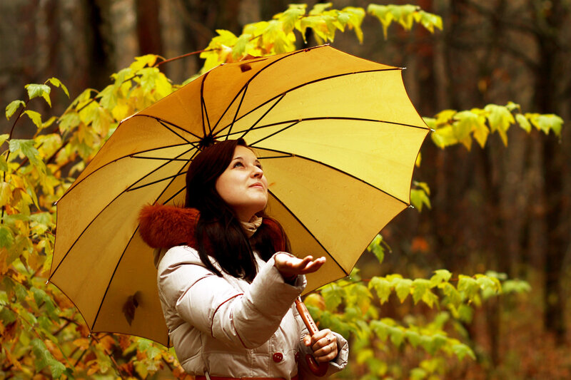 Woman with Yellow Umbrella — Serene