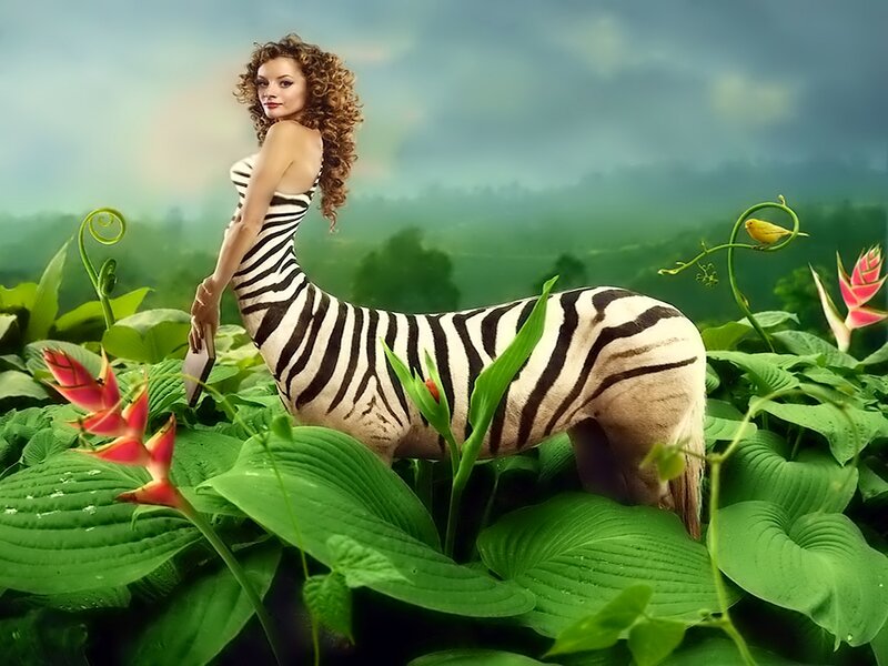 Woman with Zebra Body — Green