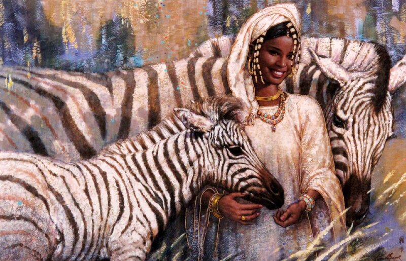 Woman with Zebras
