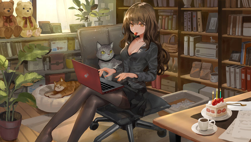 Woman Working at Desk — Brown