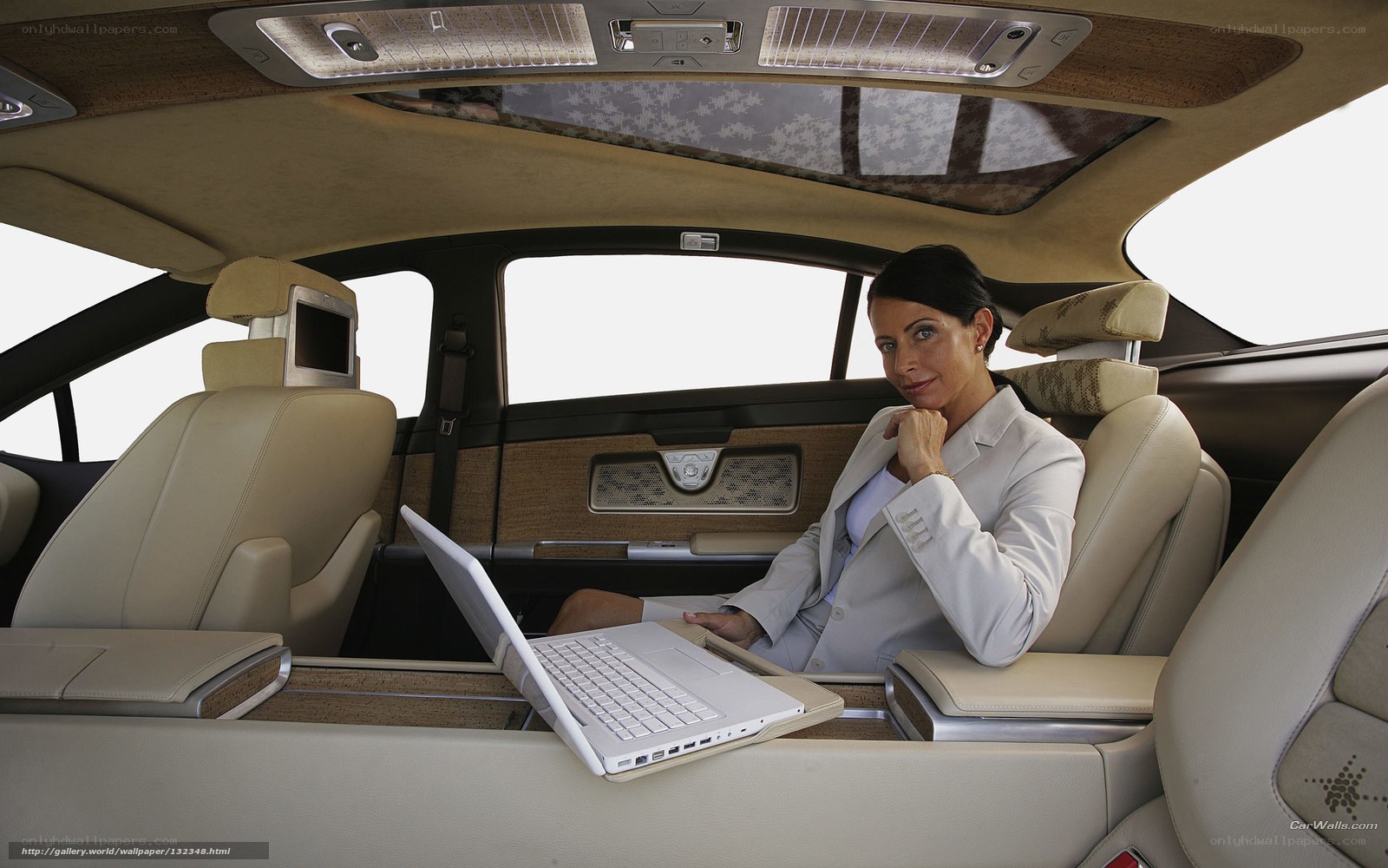 Woman working in luxury car