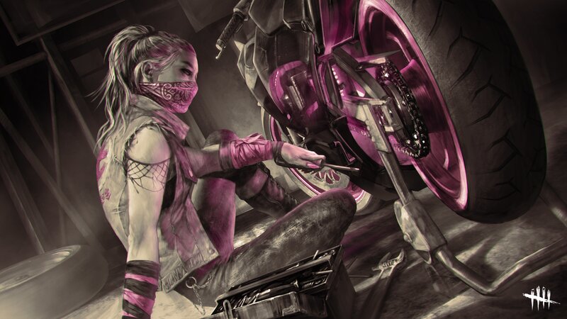 Woman Working on Motorcycle — Purple