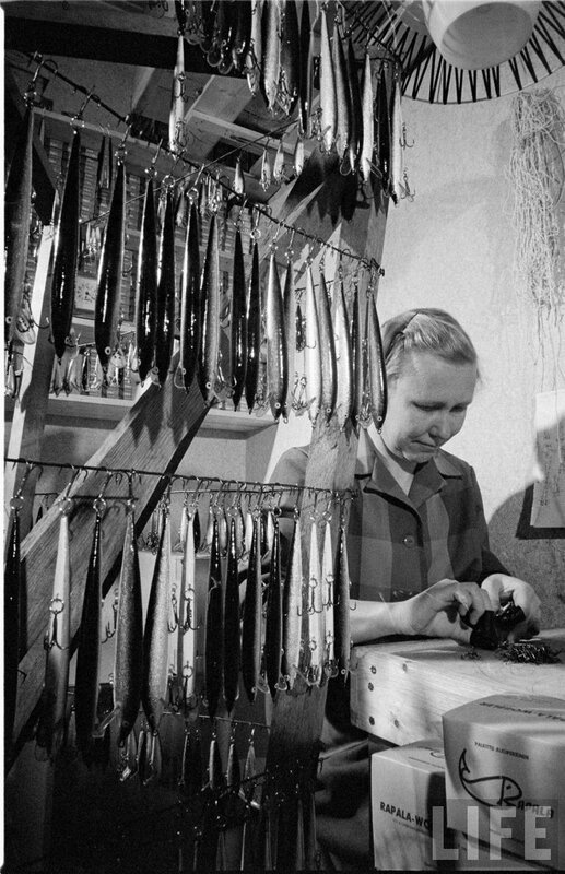 Woman working with fishing lures