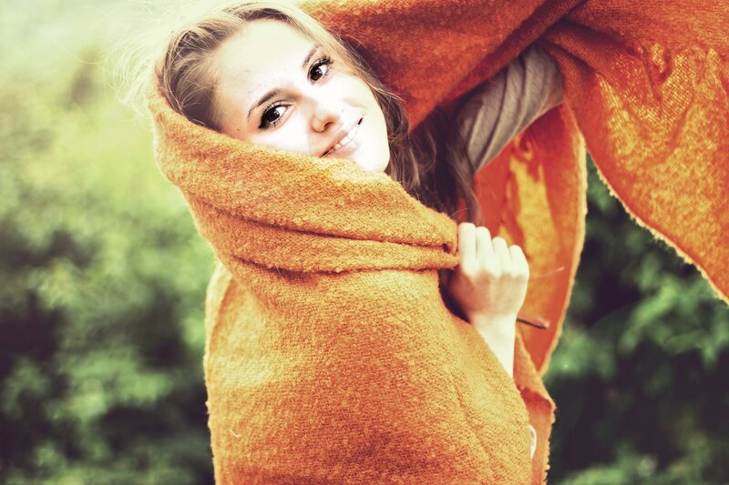 Woman Wrapped in Blanket — Orange, Cozy