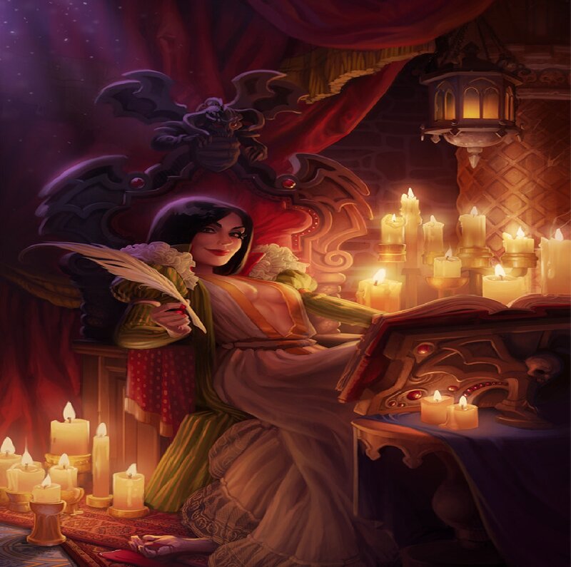 Woman Writing at Desk — Red