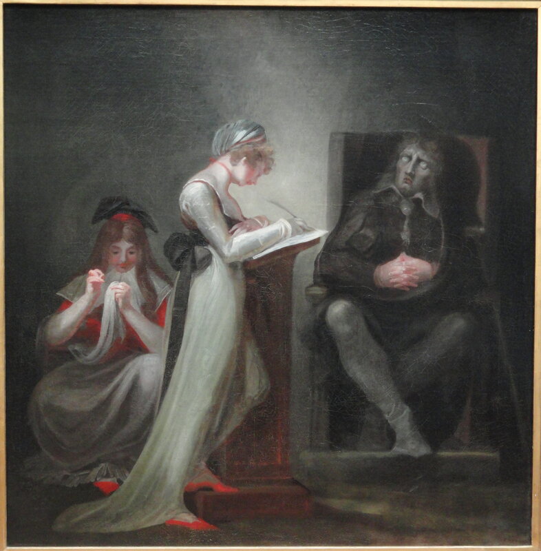 Woman Writing at Desk — White, Dramatic