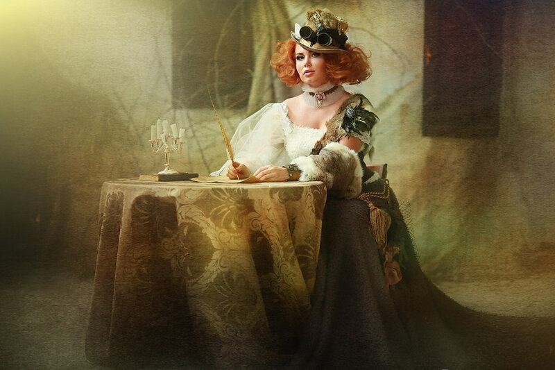 Woman Writing at Table — Brown