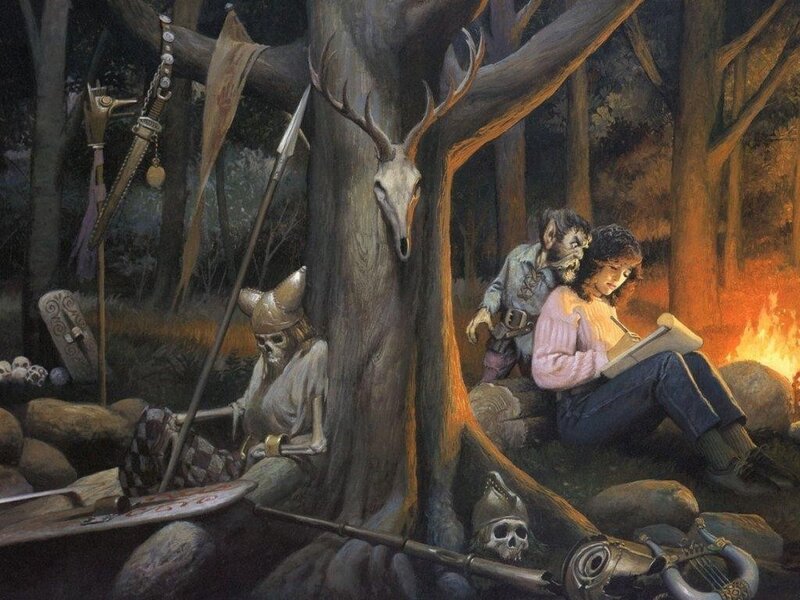 Woman Writing by Campfire — Brown