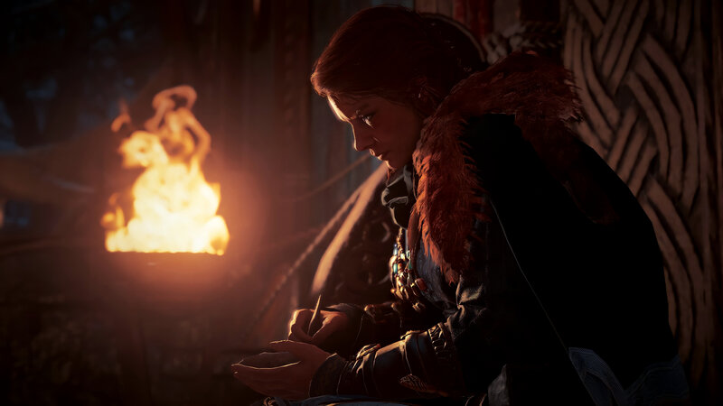 Woman Writing by Fire