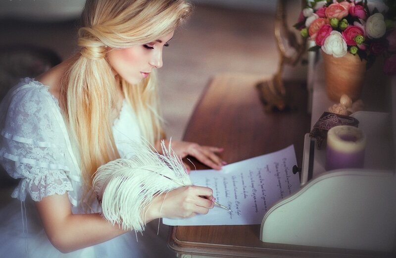 Woman Writing Letter — White, Serene
