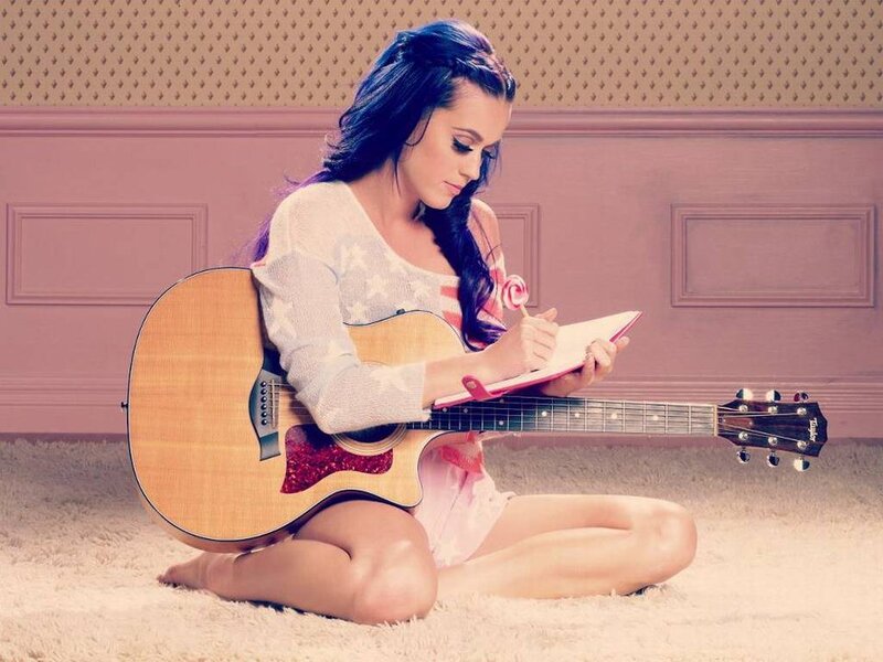 Woman Writing with Guitar — Pink