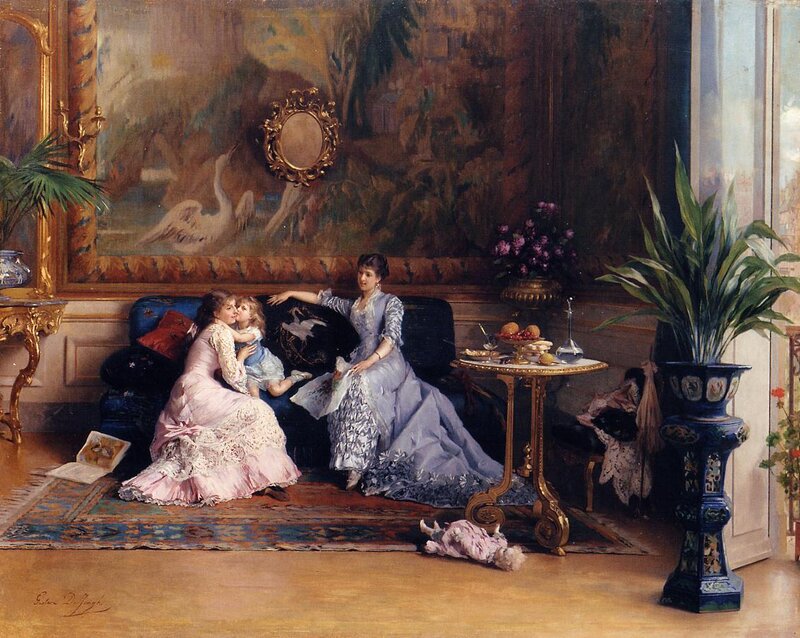 Women and children in a parlor