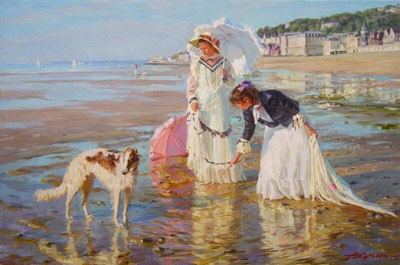 Women and Dog on Beach
