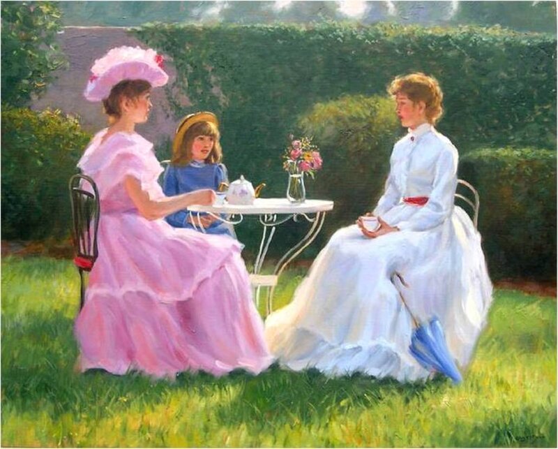 Women and Girl Having Tea