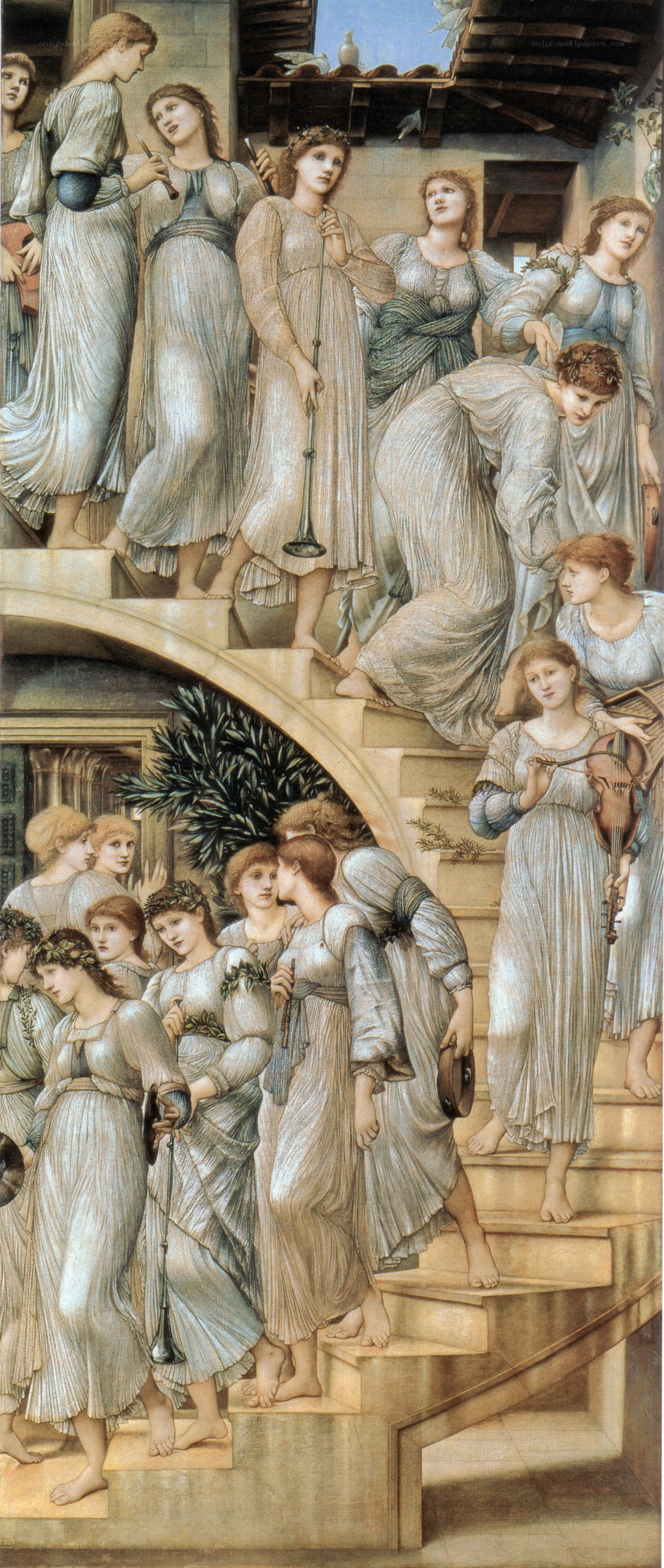 Women ascending a staircase