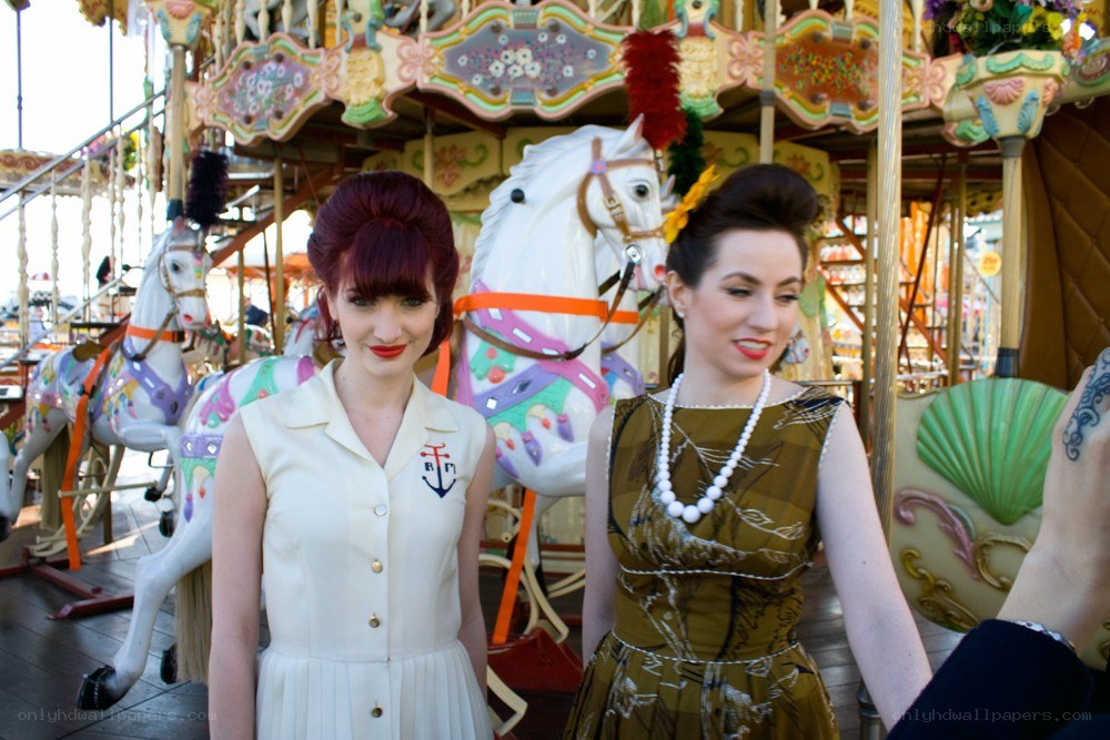 Women at a carousel