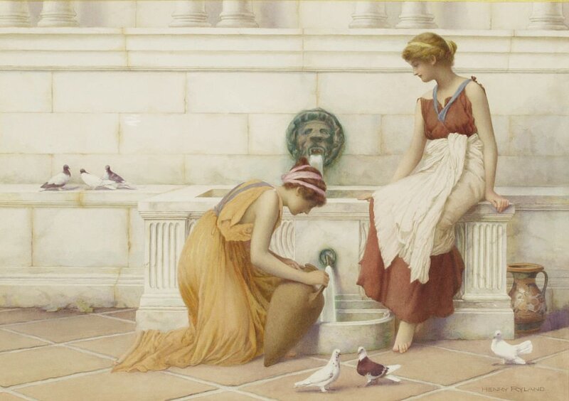 Women at a fountain