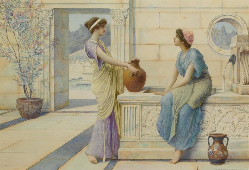 Women at a fountain