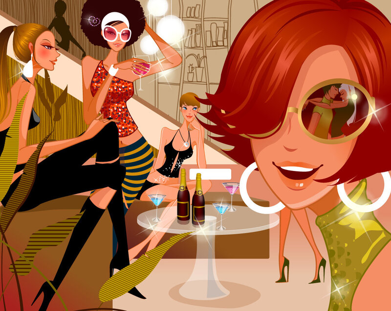 Women at a Party — Red