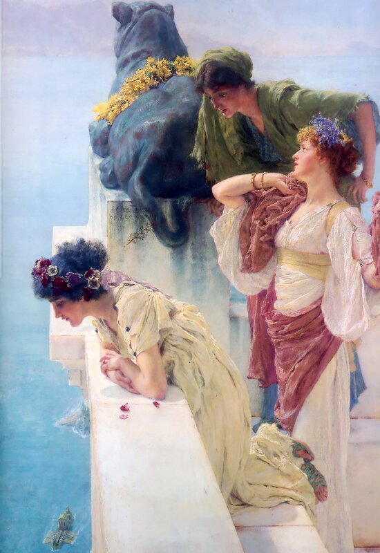 Women at a seaside balcony