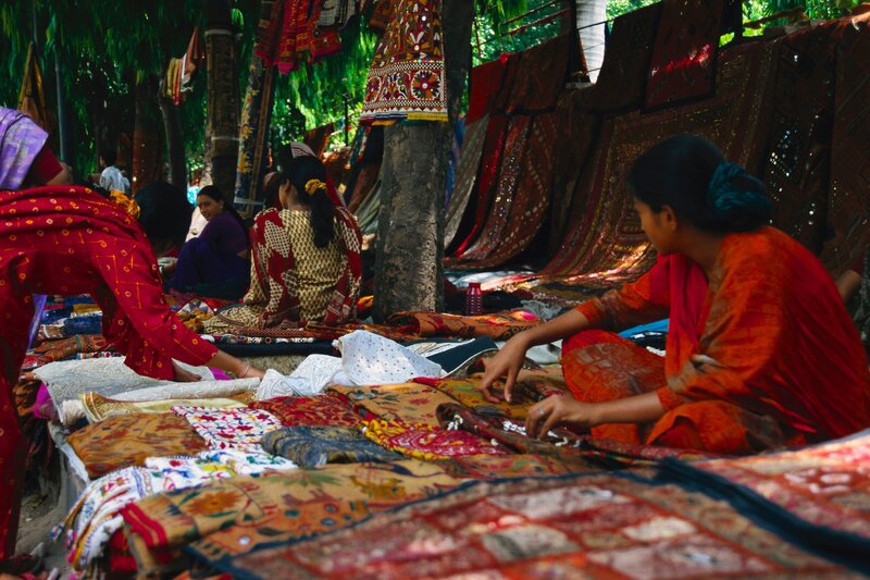 Women at a textile market