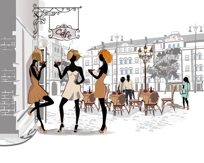 Women at Outdoor Cafe — Brown
