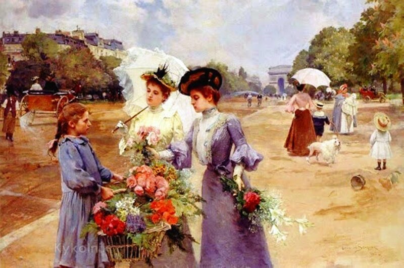Women Buying Flowers — Purple