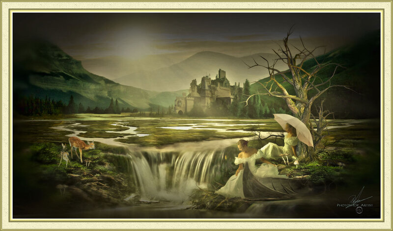 Women by a Waterfall — Green