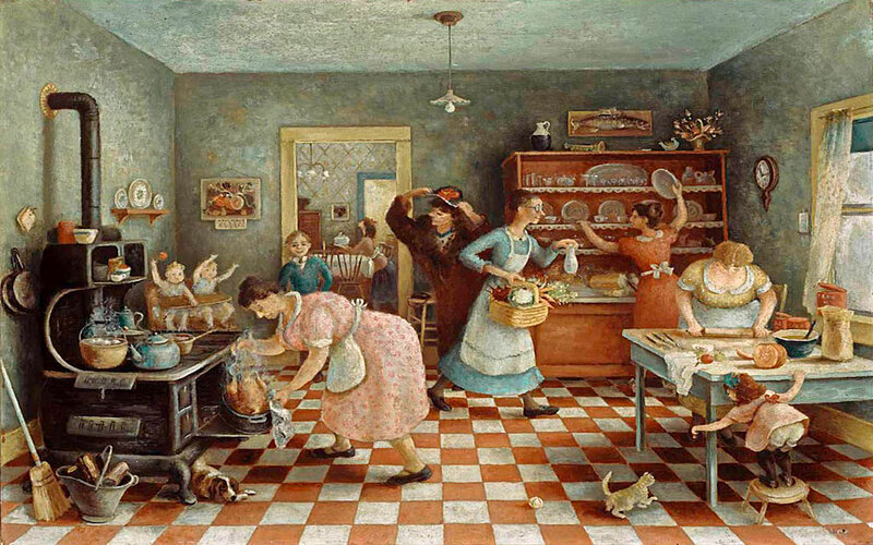 Women Cooking in Kitchen — Red