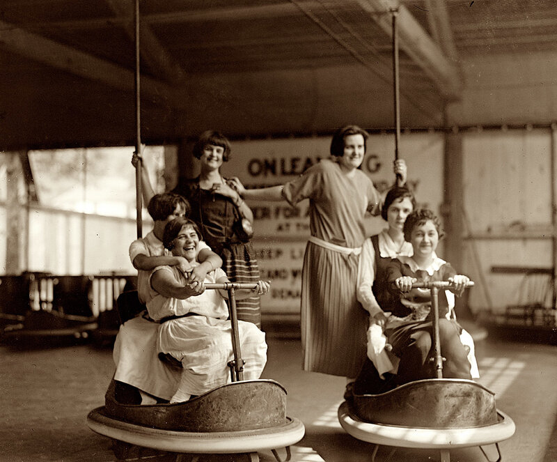 Women enjoying bumper cars