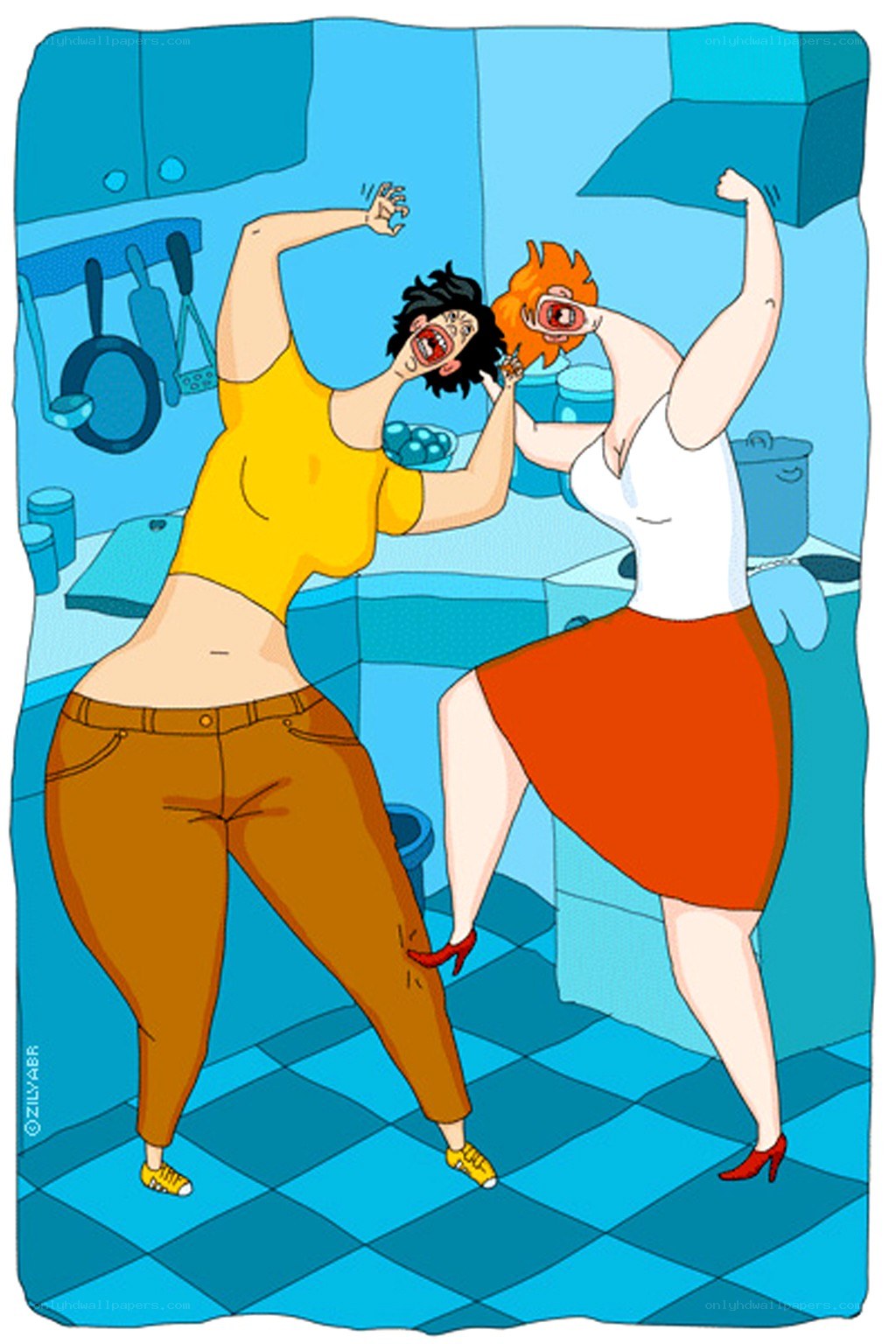 Women fighting in kitchen