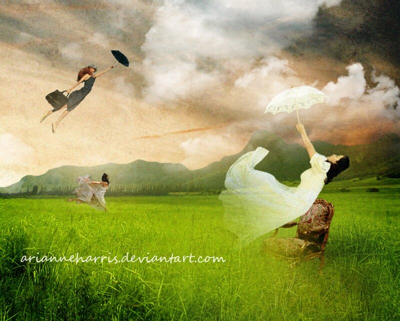Women Flying in Field
