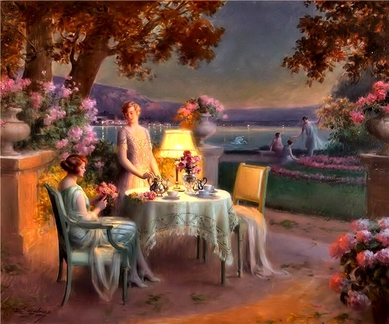 Women Having Tea Outdoors