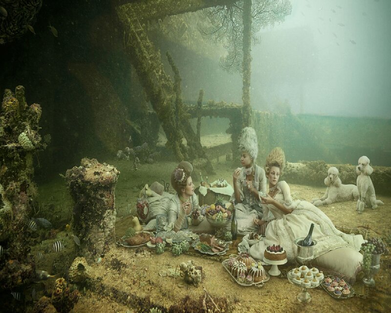 Women Having Tea Underwater
