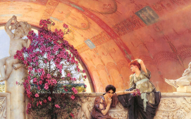 Women in a classical garden