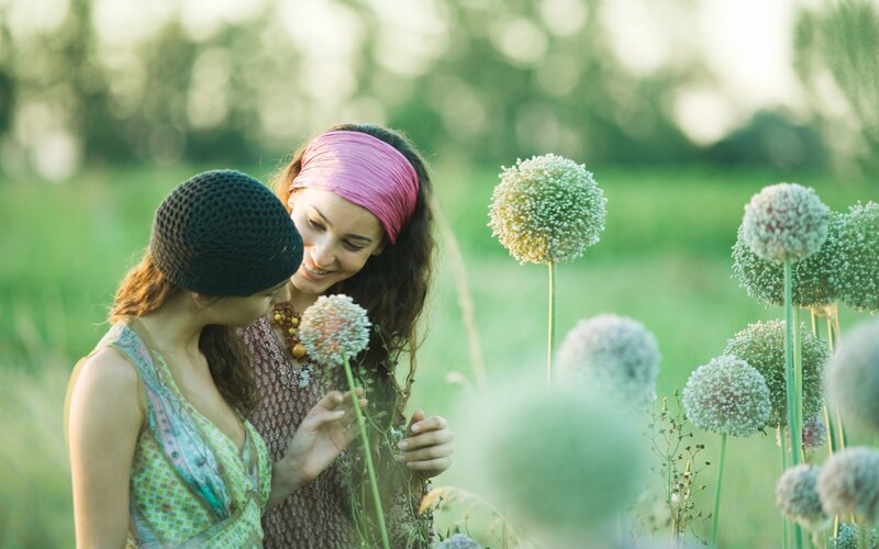 Women in a flower field