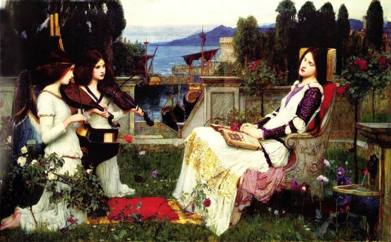 Women in a garden with music