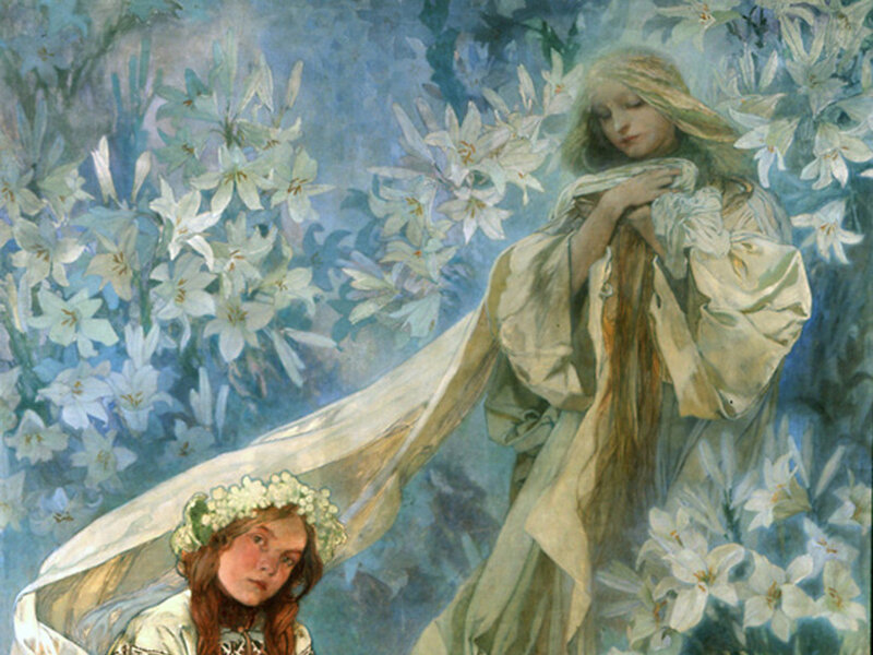 Women in a lily garden
