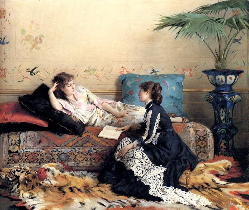 Women in a luxurious parlor