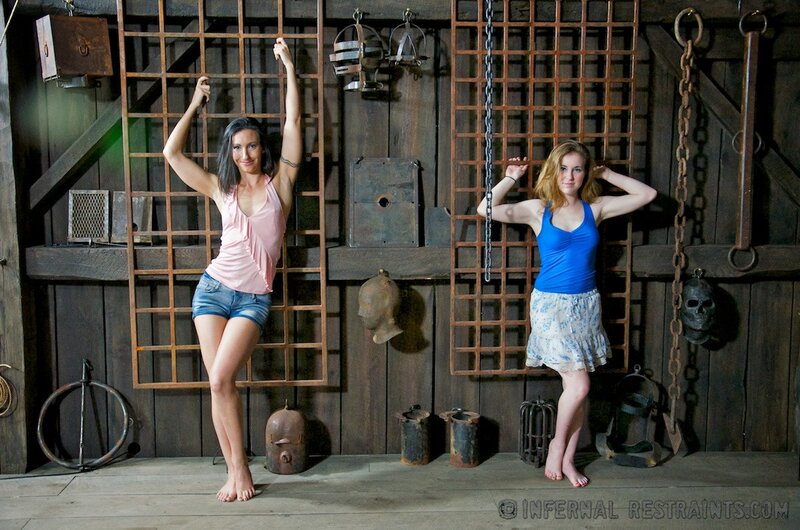 Women in a restraint-themed setting