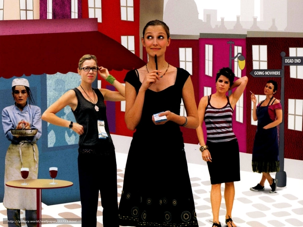 Women in a stylized city scene
